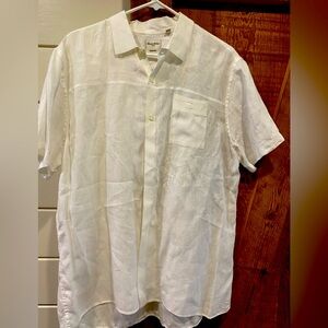 Sharp White Linen Mens Short Sleeved Shirt Medium